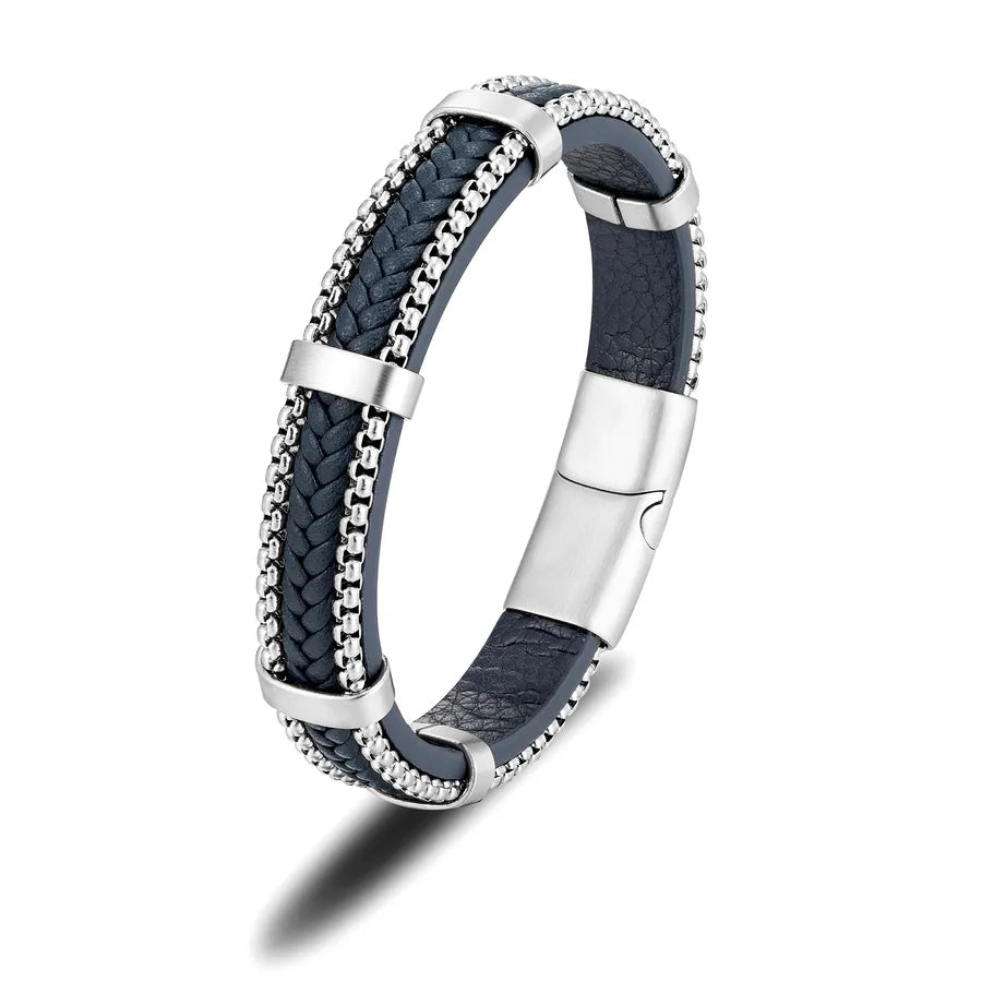 Retro Punk Geometric 316L Stainless Steel  Leather Men's Bracelets Men Cord & Leather Bracelets