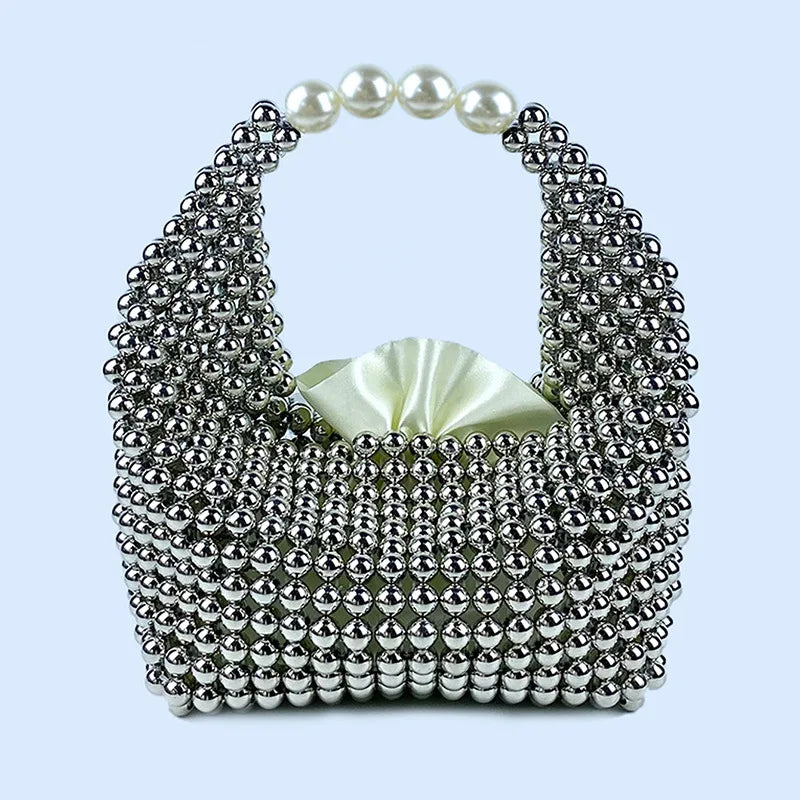 Women's Small Plastic Solid Color Elegant Streetwear Beading Pillow Shape String Bucket Bag