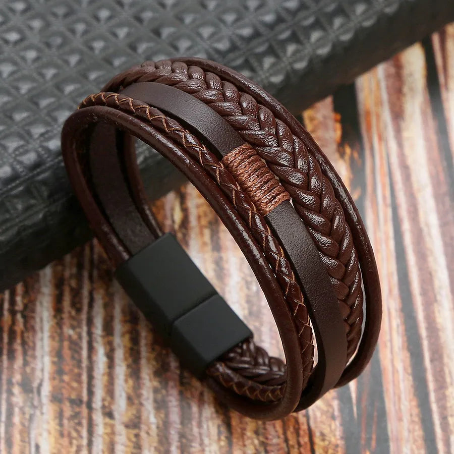 Casual Simple Style Classic Style Geometric Pu Leather Men's Bracelets