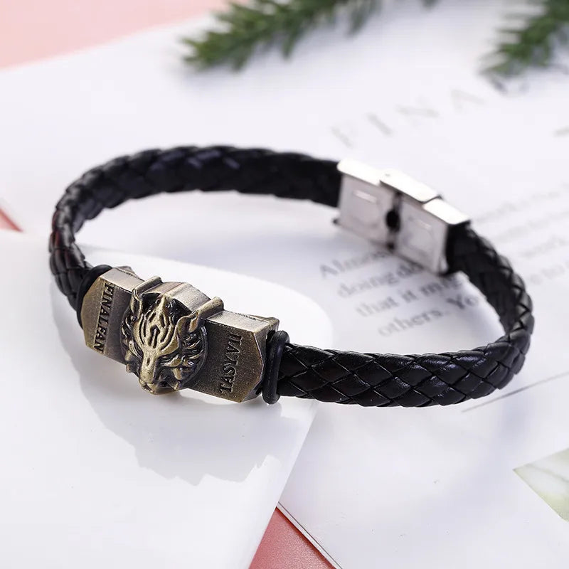 Business Hip-Hop Solid Color 304 Stainless Steel Pu Leather Alloy Men's Bangle Men Cord & Leather Bracelets