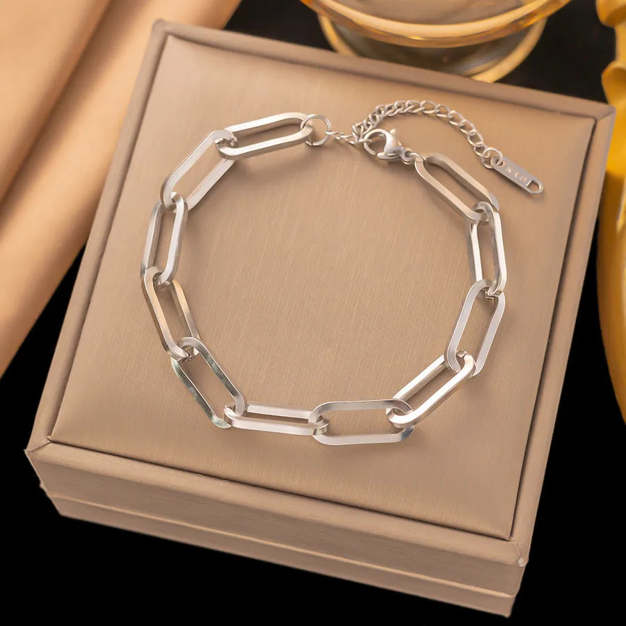 Elegant Simple Style Geometric 304 Stainless Steel Paperclip Chain cable chain Bracelets In Bulk