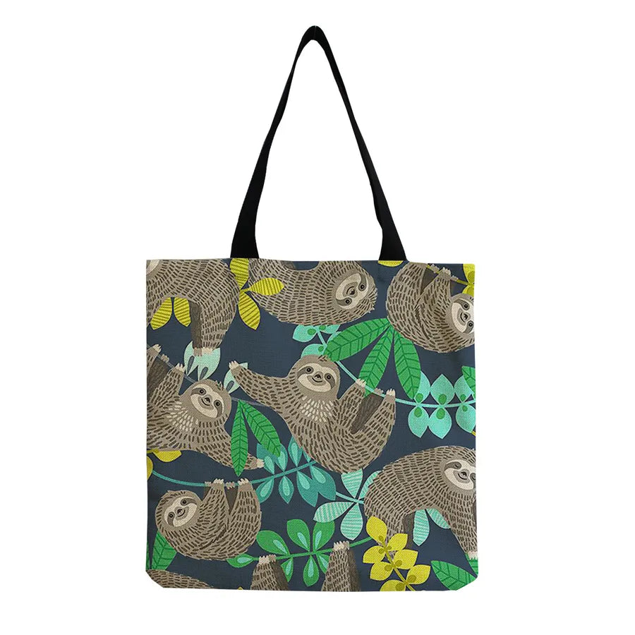 Women's Cute Cartoon Letter Linen Shopping bags