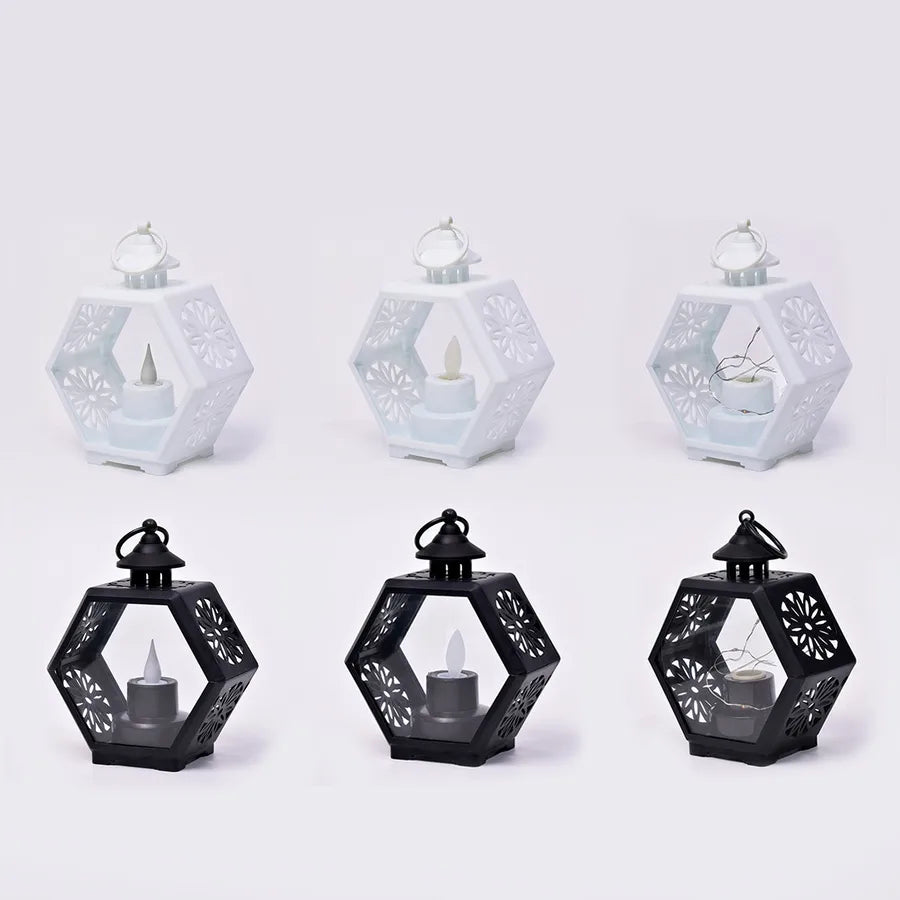 Retro Hexagonal Lantern Electronic Candle Light Decorative Ornaments Handheld Atmosphere Night Lamp Small Candle Light