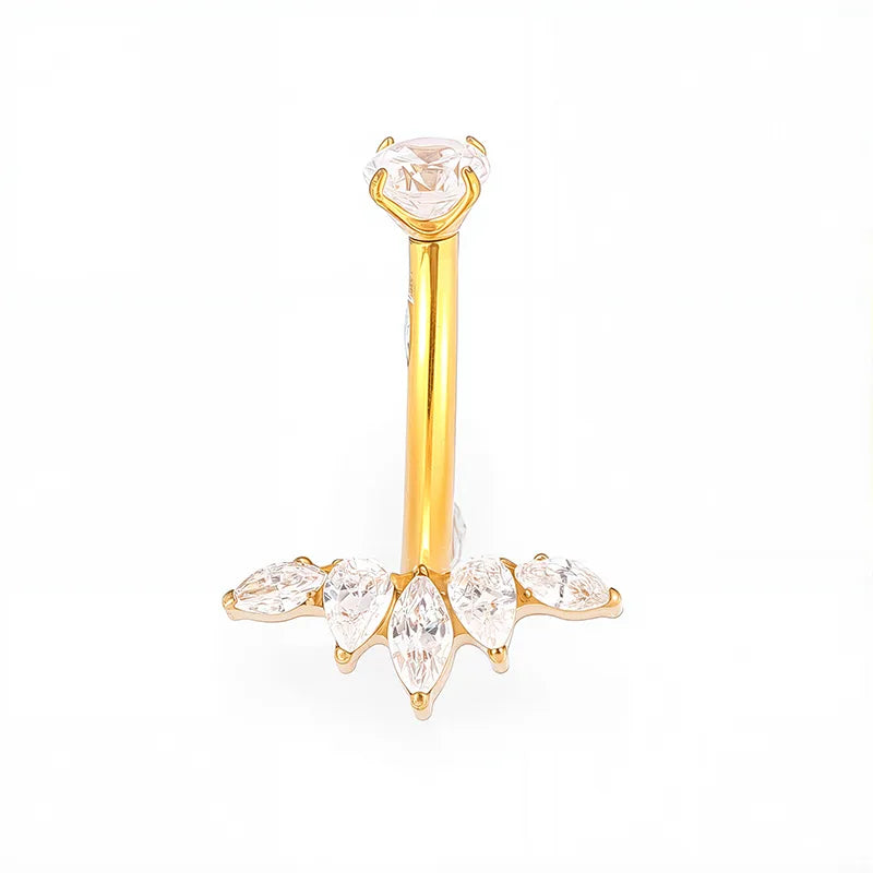 1 Piece Belly Rings Casual Cute Hip-Hop Water Droplets Heart Shape Crown Titanium Alloy Plating Zircon 18K Gold Plated