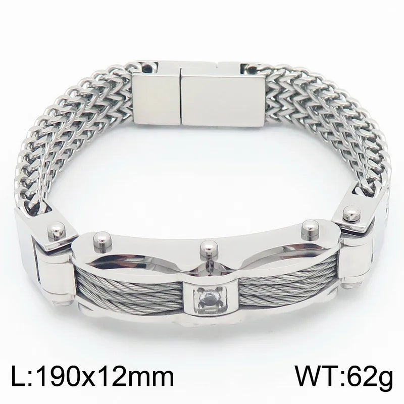 Hip-Hop Solid Color 304 Stainless Steel Inlay Zircon 18K Gold Plated Men's Bracelets