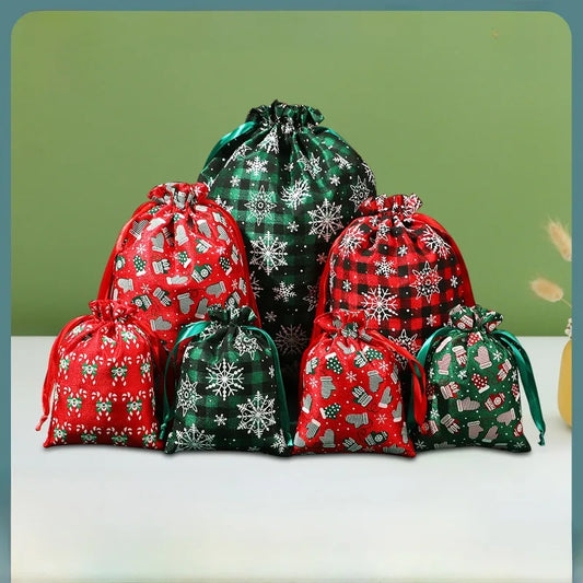 Lina New Christmas Golden Embossed Bamboo Node Cotton Rope Drawstring Gift Storage Bag Chinese Style Gift Packaging