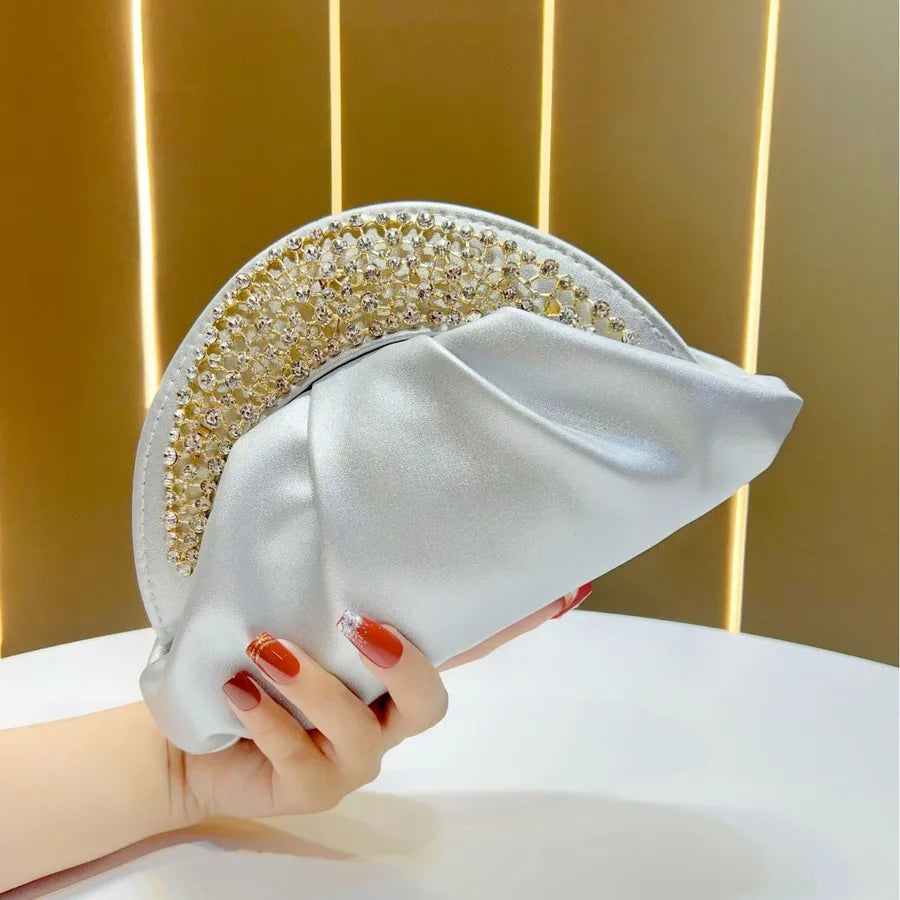 Elegant Cloud Shape Dinner Bag Women's Crossbody Handbag Shoulder Bag Sequin And Chain Detail Polyester Evening Clutch