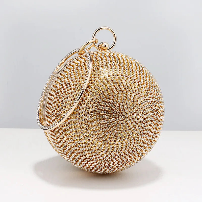 black gold silver pu leather polyester ball rhinestone cylindrical evening bags