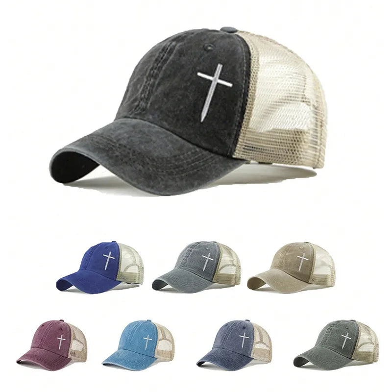 Unisex Casual Retro Cross Color Block Curved Eaves Baseball Cap
