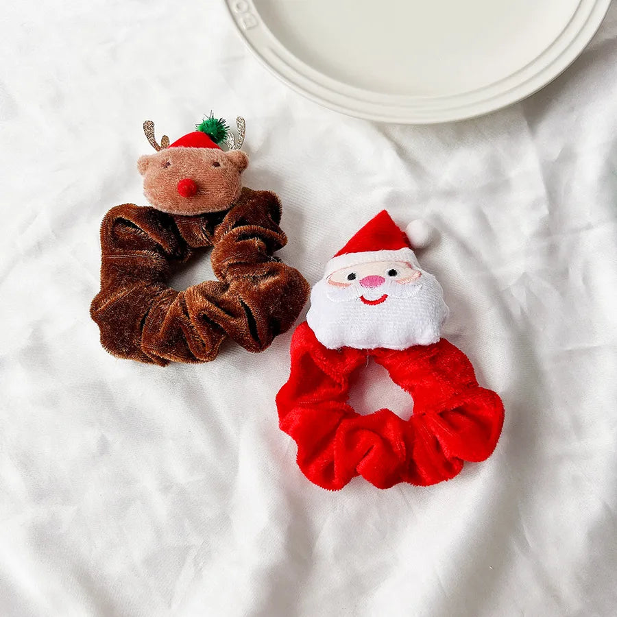 Christmas Cartoon Santa Claus And Deer Plush Elastic Fabric Hair Bands  Style Handmade Christmas Headwear
