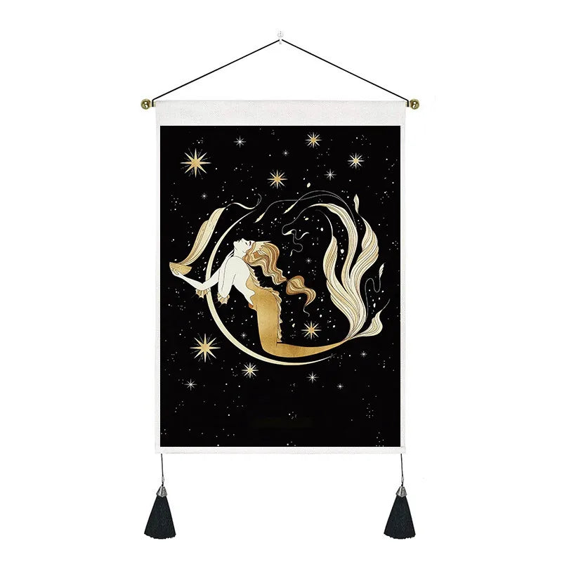 retro human starry sky moon polyester tapestry wall art