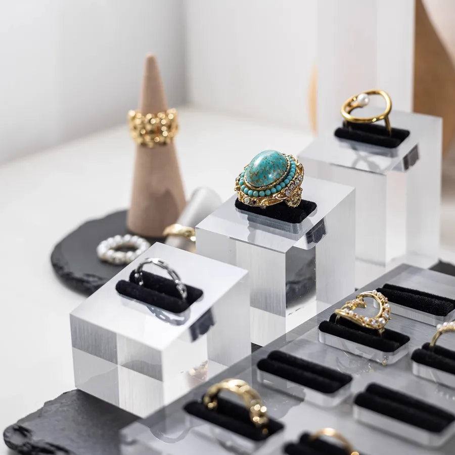 Acrylic Jewelry Ring Display Stand Combination Nordic Style Plate Base For Photography Props Storage Showcase Holder