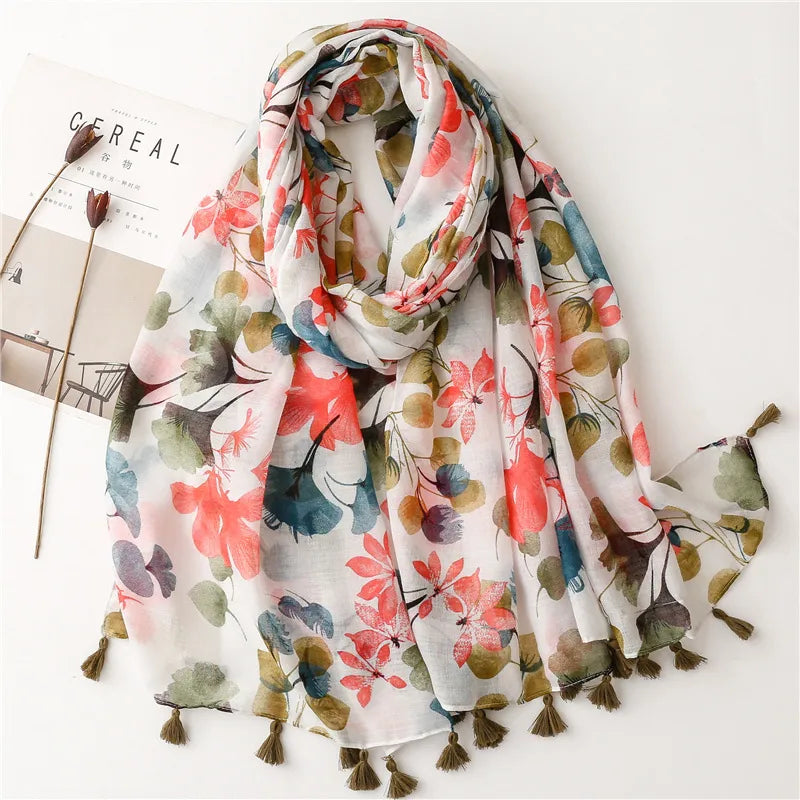 women's fashion flower voile silk scarves