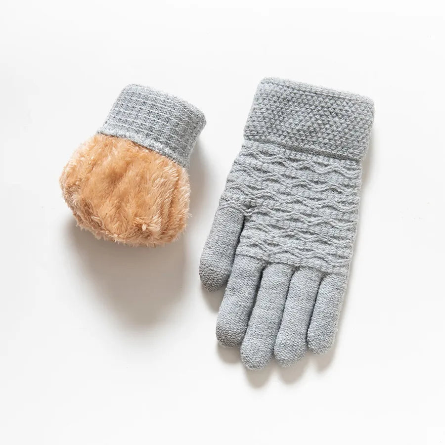 Thickened Double Layer Knitted Polar Fleece Touchscreen Gloves Men Women Outdoor Warm Windproof Winter Gloves Basic Style