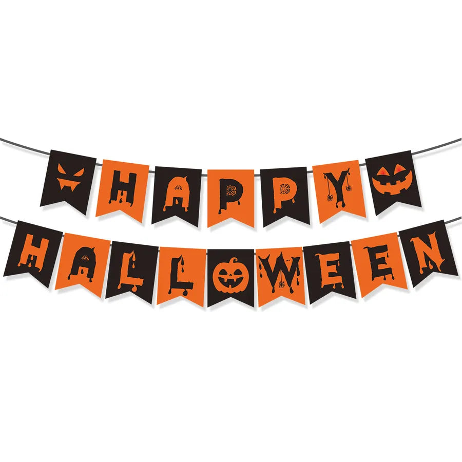 Halloween Party Decoration Pumpkin Ghost Flag Happy Halloween Themed Paper Props For Spooky Festive Atmosphere