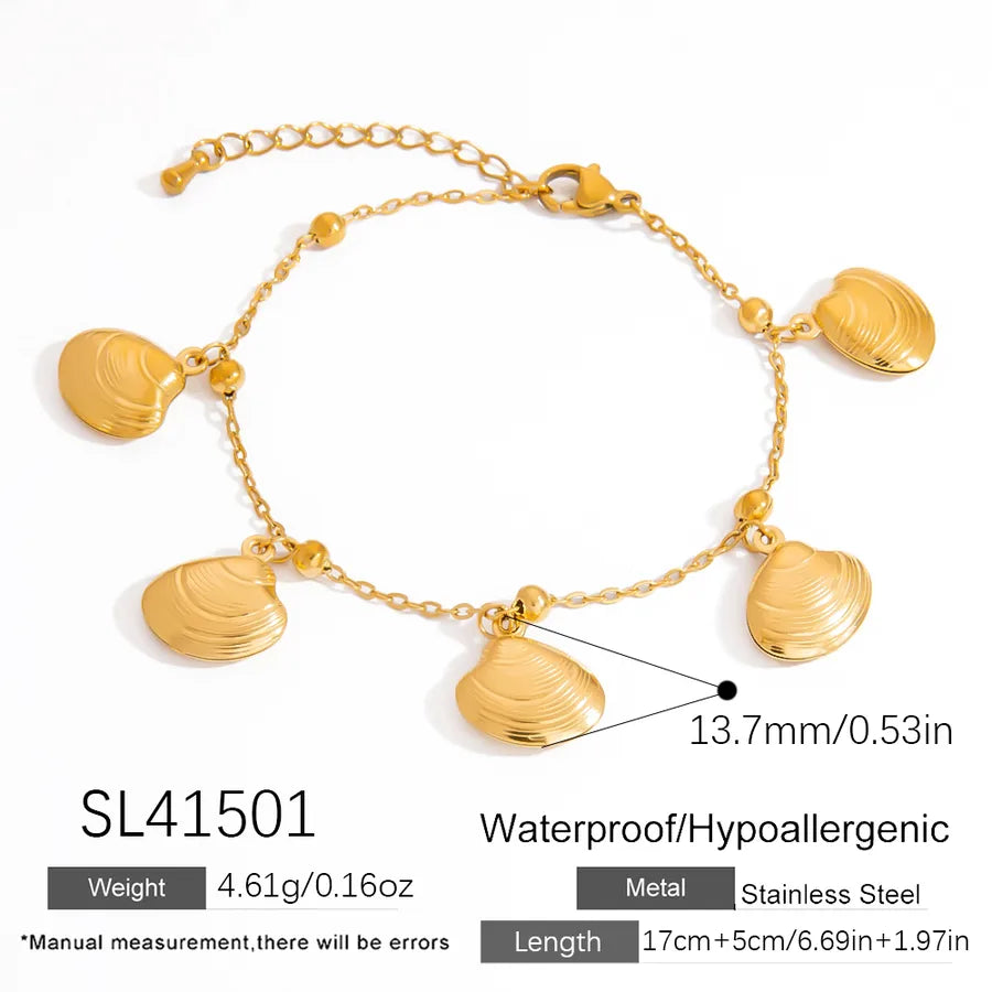 Glam Beach Sweet Starfish Ocean Conch 304 Stainless Steel 18K Gold Plated cable chain Bracelets In Bulk