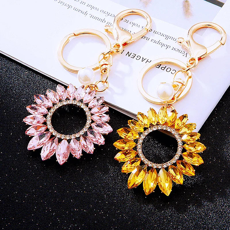 luxurious lady sunflower metal women's bag pendant keychain