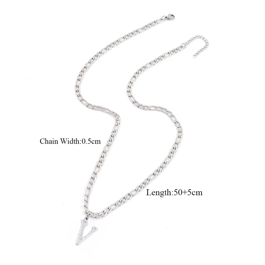 Wholesale Jewelry Retro Simple Style Letter 201 Stainless Steel 304 Stainless Steel Pendant Necklace figaro chain