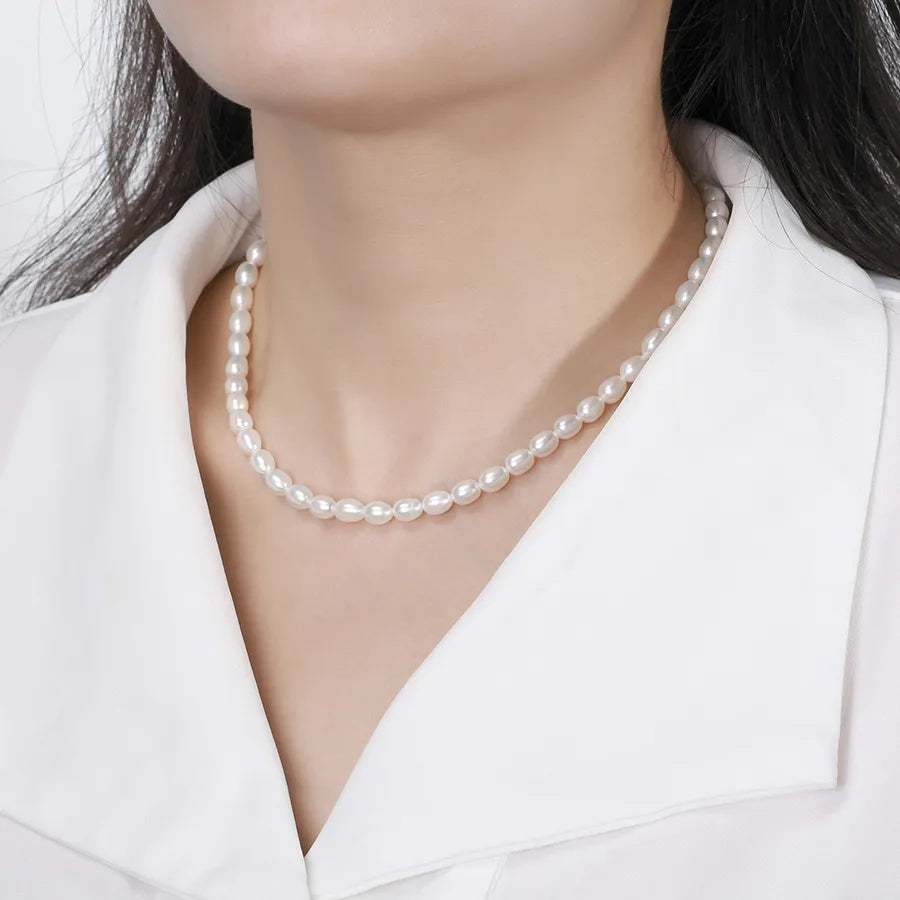 925 Sterling Silver Freshwater Pearl Beaded Round Necklace