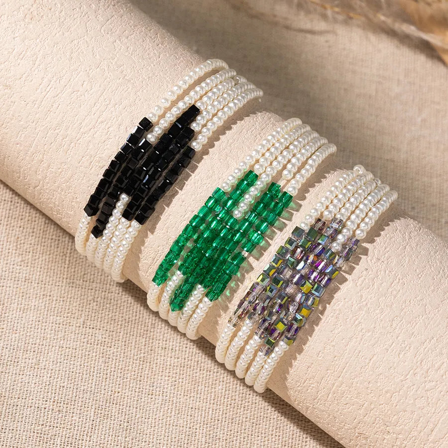 Vintage Style Classic Style Square Imitation Pearl Beaded Chain Wrap Bracelets Wholesale