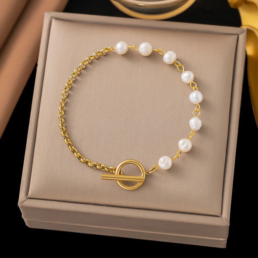 Elegant Simple Style Geometric 304 Stainless Steel Paperclip Chain cable chain Bracelets In Bulk