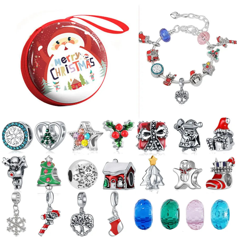 Christmas Countdown Calendar Gift Box DIY Christmas Bracelet Necklace Set Child Advent Festival Gifts Alloy Jewelry Kit