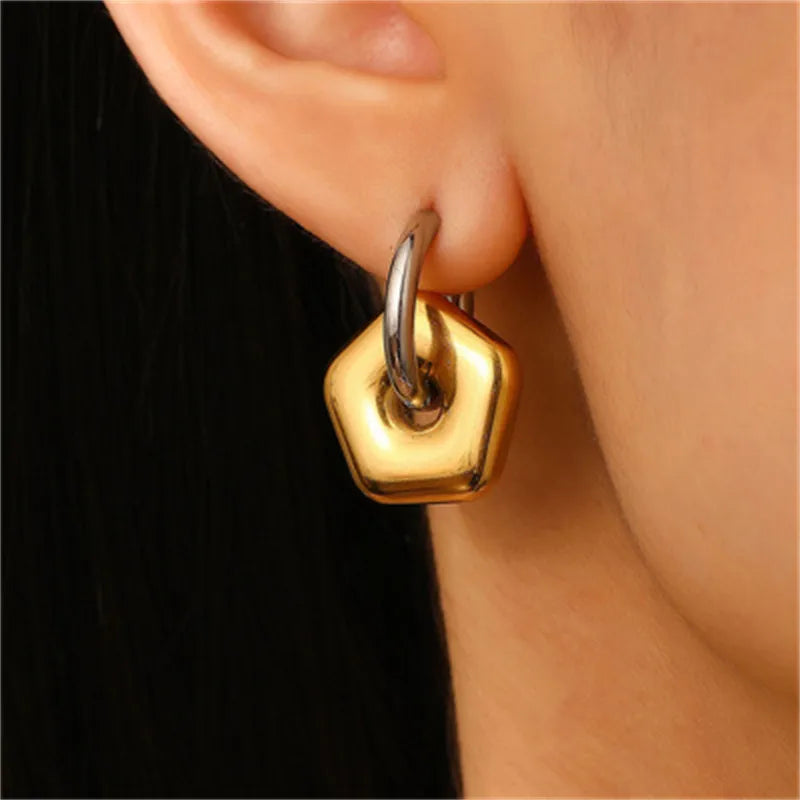 Casual Streetwear Geometric Plating 316 Stainless Steel  December Birthstone Turquoise Zircon 18K Gold Plated Bullet Backs Ear Studs