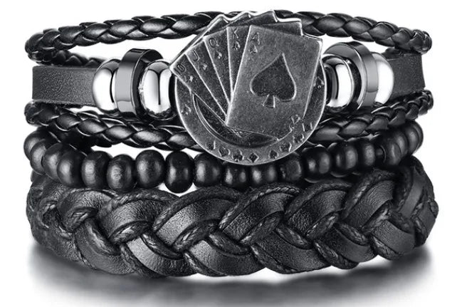 retro geometric pu leather knitting unisex bracelets