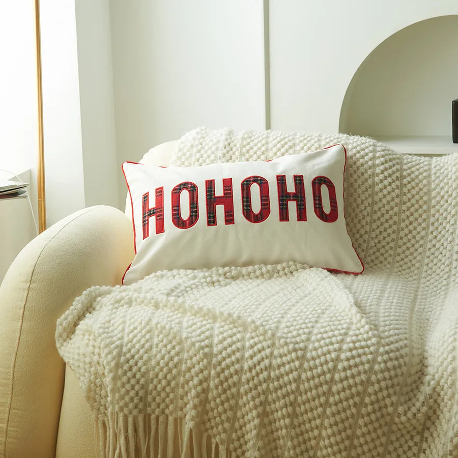 Christmas Print Embroidered Letter Cushion Cover Red And Green Plaid Fabric Home Decorative Pillowcase American Style