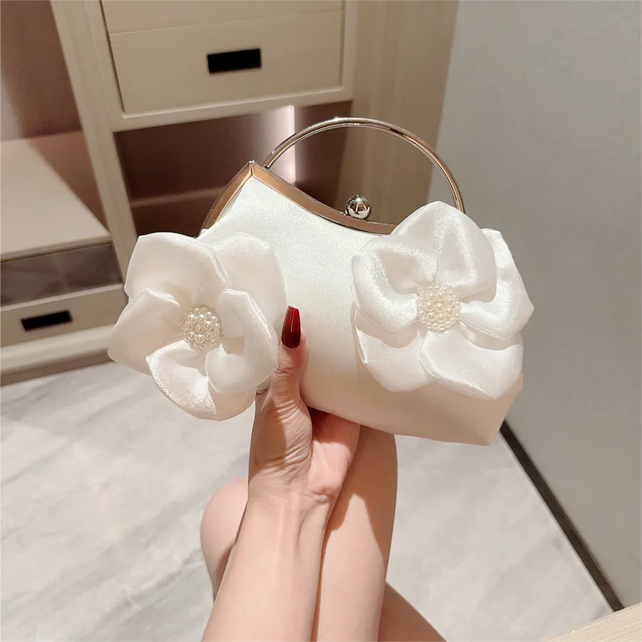 White satin Solid Color Cloud Shape Evening Bags
