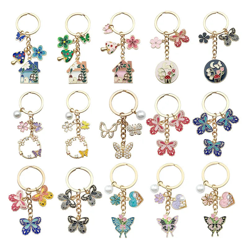 Cute Sweet Heart Shape Butterfly Alloy Enamel Bag Pendant Keychain