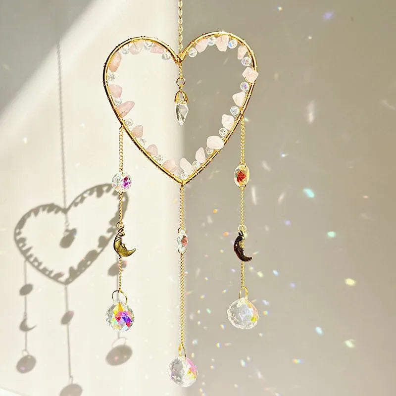 Elegant Romantic Heart Shape K9 Crystal Natural Crystal Iron Wind Chime Wall Art