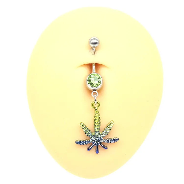 elegant sunflower maple leaf stainless steel alloy copper epoxy inlay rhinestones white gold plated gold plated belly ring