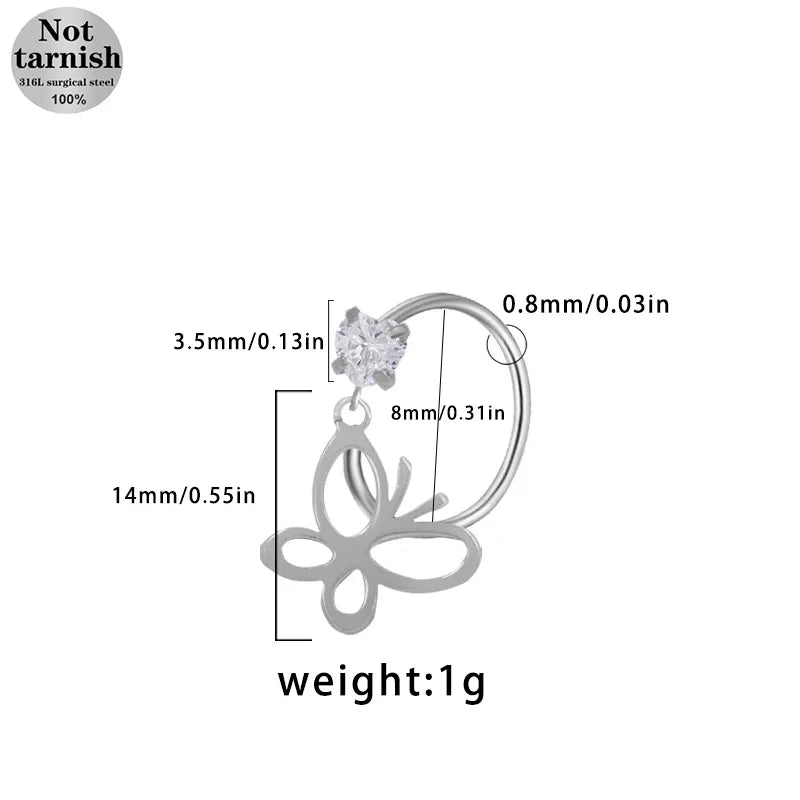 1 Piece Nose Rings & Studs Casual Simple Style Star Moon Fruit 316L Stainless Steel  Polishing Plating White Gold Plated Nose Rings & Studs