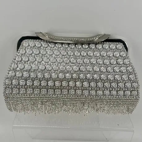 Pu Leather Rhinestone Washing Fiber Geometric Square Evening Bags