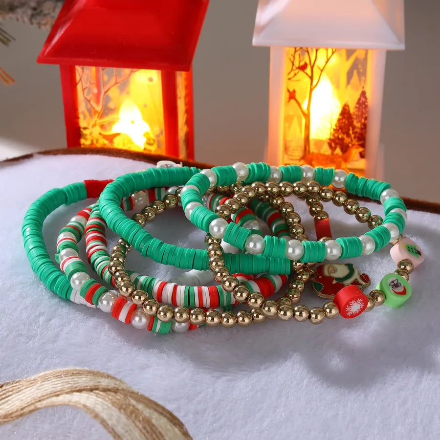Cute Christmas Tree Santa Claus soft clay Beaded Bracelets Christmas Wholesale