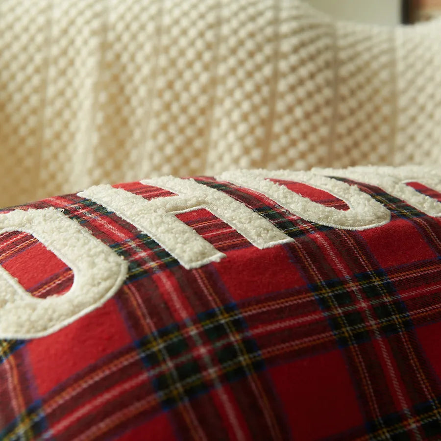 Christmas Print Embroidered Letter Cushion Cover Red And Green Plaid Fabric Home Decorative Pillowcase American Style