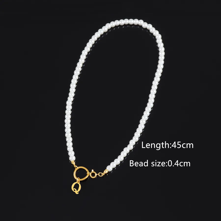 Casual Elegant Round Letter 304 Stainless Steel Artificial Pearl Beaded Chain Beaded Necklaces Wholesale