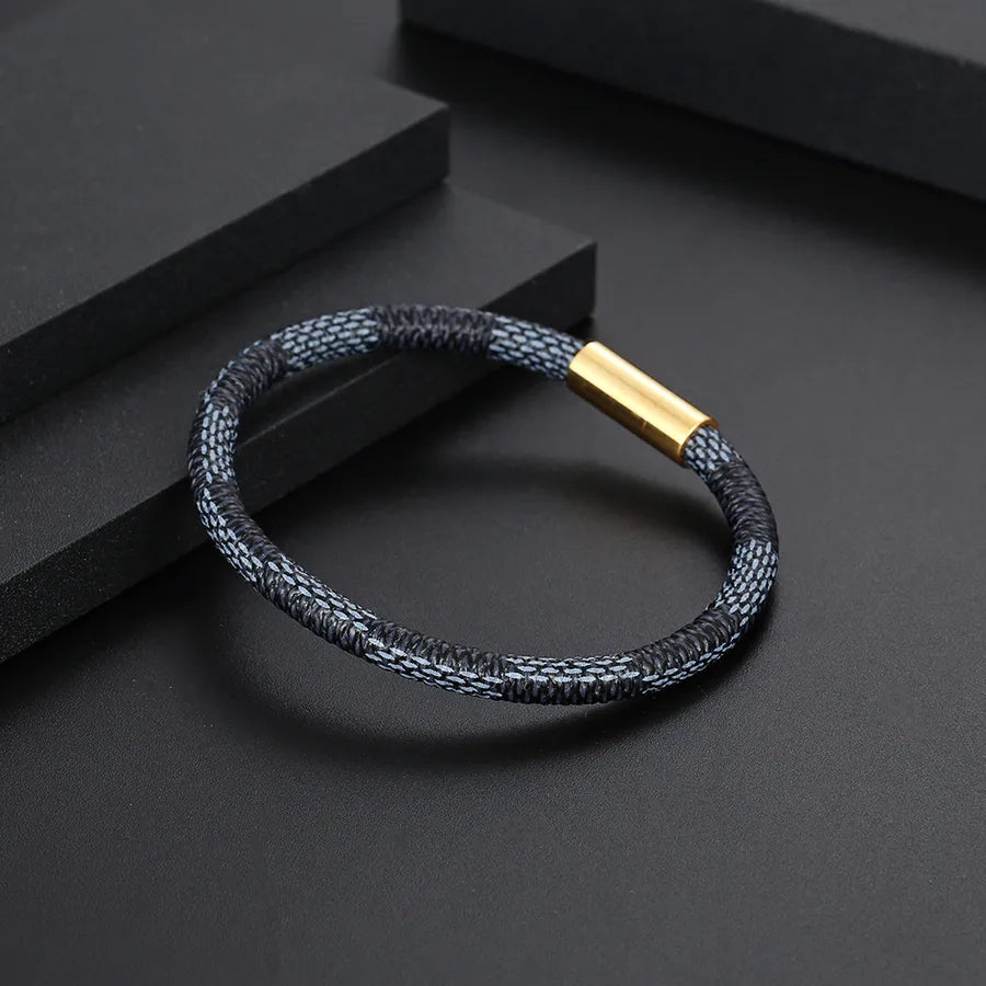 Hip-Hop Retro Commute Color Block 304 Stainless Steel Pu Leather Plating Men's Bangle