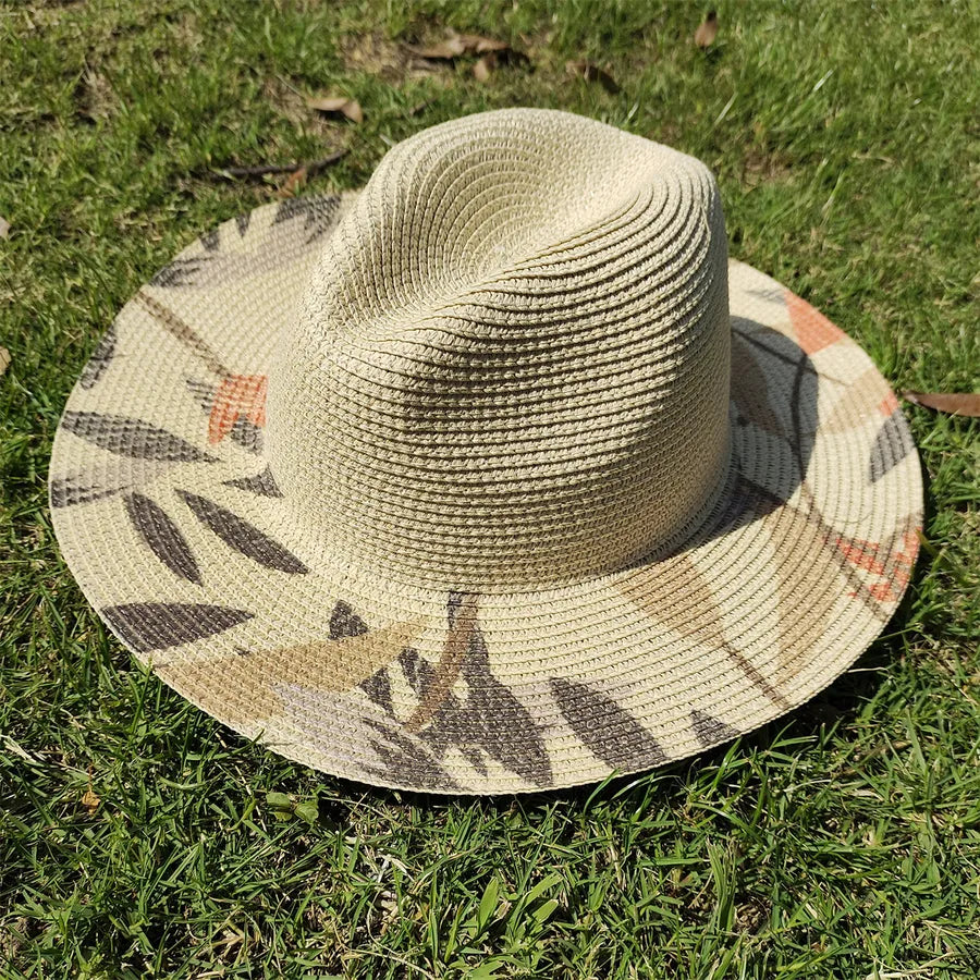 women's simple style color block flat eaves straw hat
