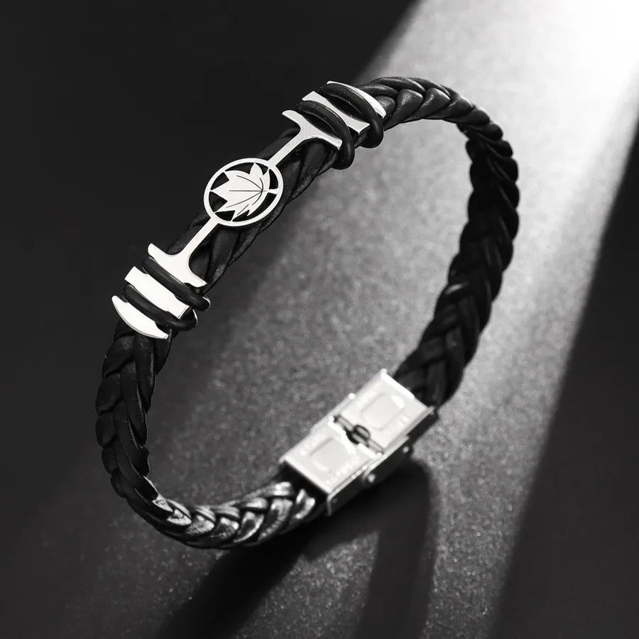 Retro Punk Solid Color 304 Stainless Steel Pu Leather Plating Men's Bangle Men Cord & Leather Bracelets