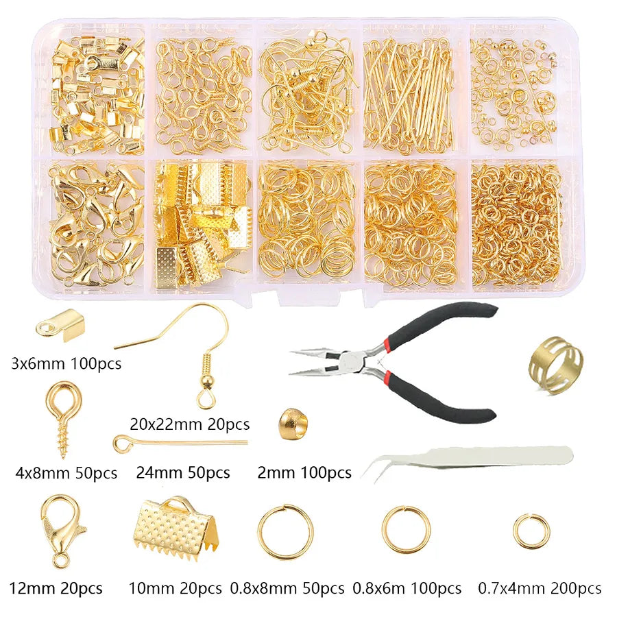 Handmade Beading Jewelry Accessories Kit Earring Hook Bracelet Necklace Material Tool Set Round Circle Chain Metal Simple Design