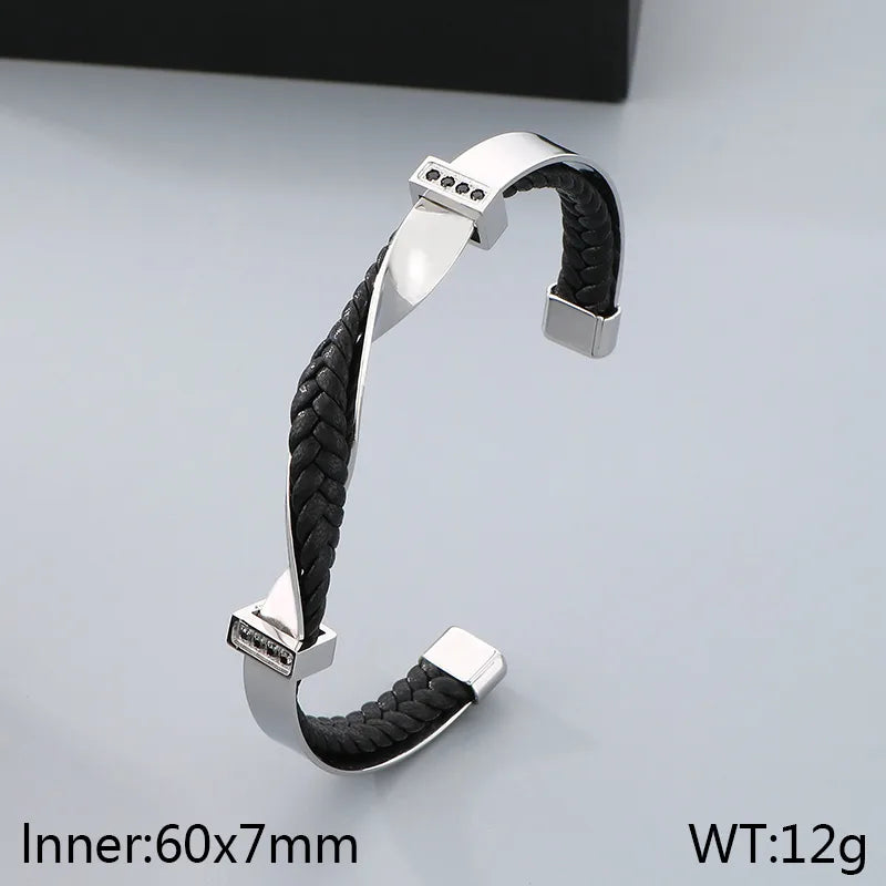 Simple Style Geometric 304 Stainless Steel Inlay Rhinestones 18K Gold Plated Men's Bangle
