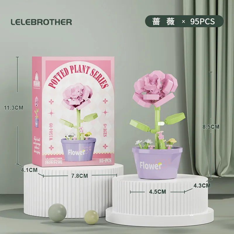 Compatible with  Blocks Flower Children's Educational Assembled Simulation Eternal Flower Flowers Fleshy Potted Toy Gift Wholesale