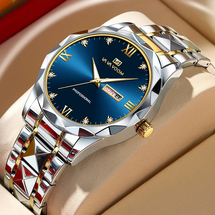 Diamond stainless steel watch with men's  business simple calendar quartz waterproof watch  one-piece delivery