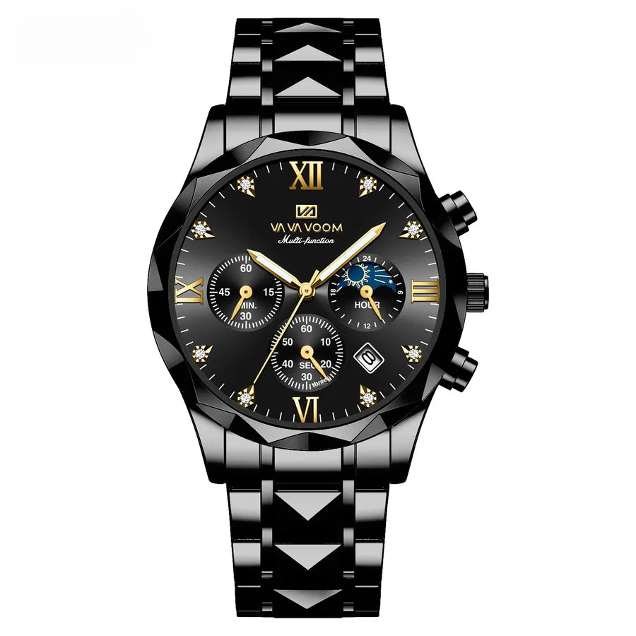 Diamond stainless steel watch with men's  business simple calendar quartz waterproof watch  one-piece delivery