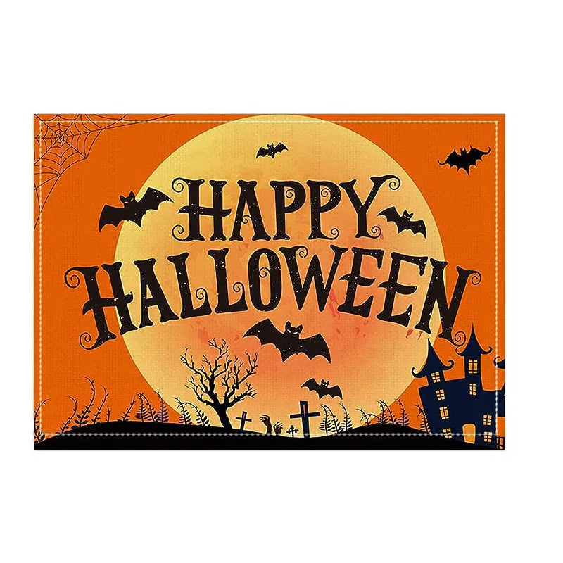 Halloween Dining Mat Trick Or Treat Series Combination Table Mat Restaurant Holiday Atmosphere Decoration Utensil Heat Resistant Pad