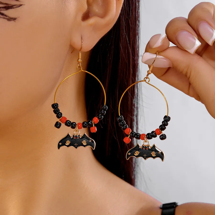 Cute Spooky Cat Ear Rings Halloween Party Ear Jewelry Design Women's Style Geometric Pattern Alloy Skull Pumpkin Earrings
