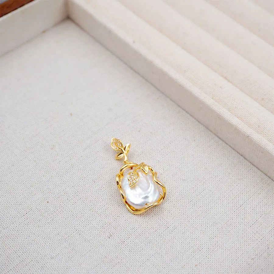 304 Stainless Steel Freshwater Pearl Copper Vacuum Plating Beaded Chain cable chain Leaves Pendant Necklace