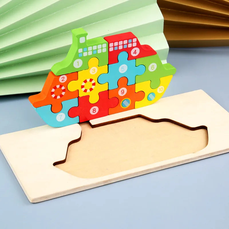 3D Wooden Dinosaur Puzzle Early Education Toys For Kids Assembly Building Blocks Baby Cognitive Skills Development Playset